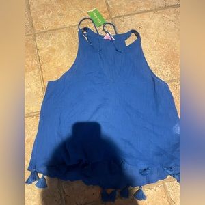 Lilly Pulitzer blue Roxy top size Large. Has pretty tassels. NWT